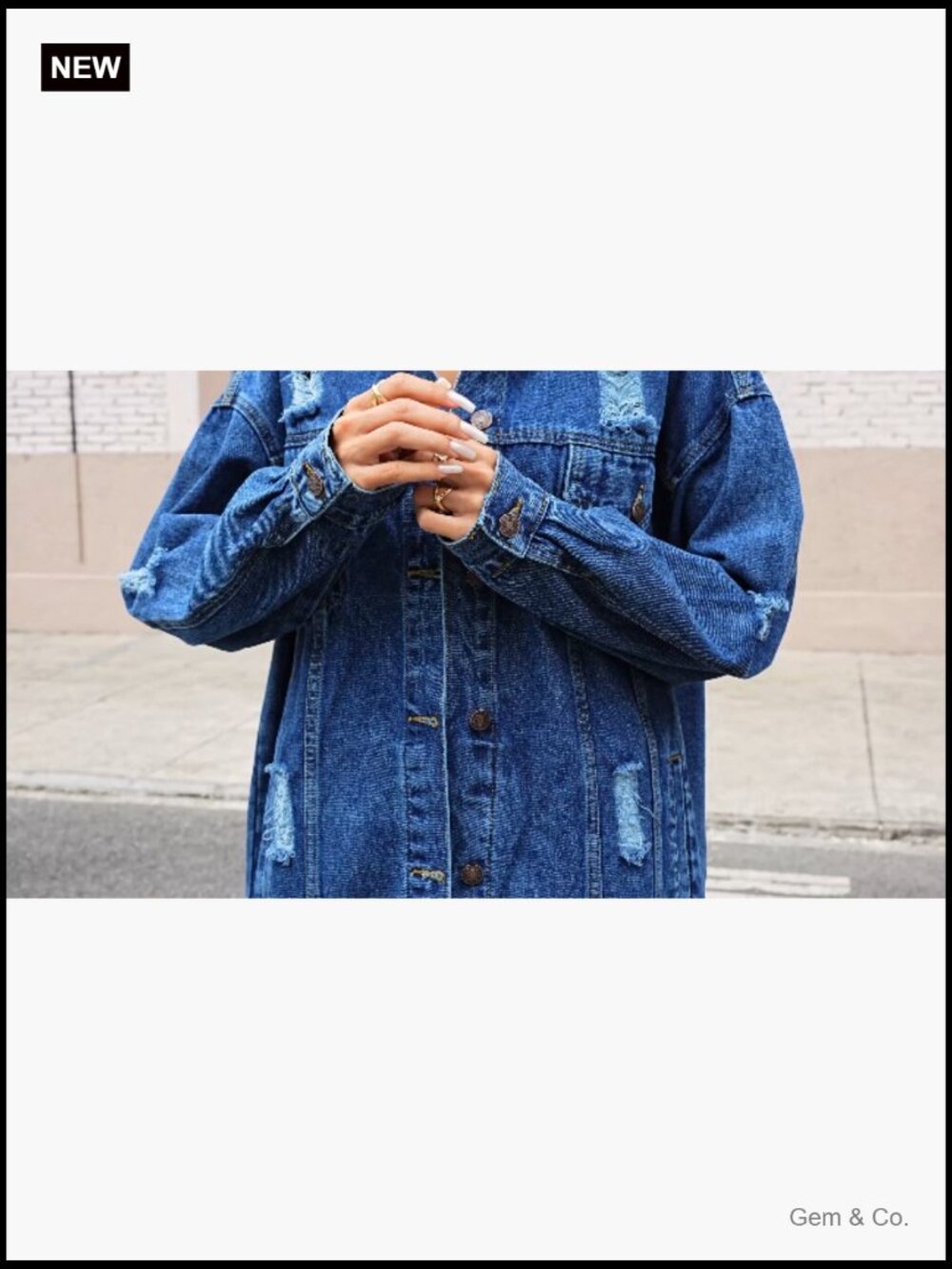Long oversized denim jacket boyfriend ripped distressed jean coat - Picture 4 of 4